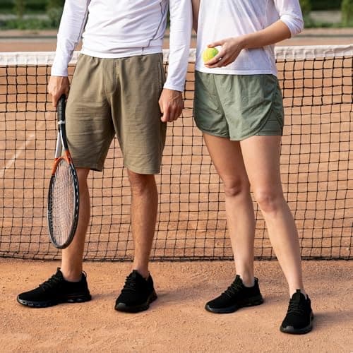 IQYNAM Running Shoes for Men Women Tennis Walking Slip on Unisex Slip-Resistant Work Shoes Breathable Athletic Workout Gym Black Sneakers Size Women 13/Men 12