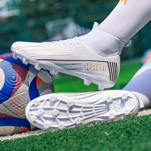 HRJR Mens Soccer Cleats Football Cleats Turf Athletic Sneaker White 7