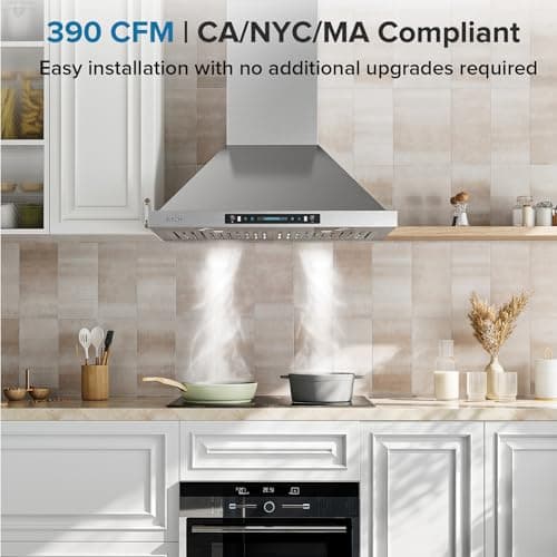 IKTCH 30 inch Wall Mount Range Hood, 390 CFM Low Noise Kitchen Vent Hood, Ducted/Ductless Convertible, Kitchen Chimney Vent Stainless Steel with Gesture Sensing & Touch Control Switch Panel
