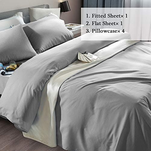 SONORO KATE Bed Sheet Set Super Soft Microfiber 1800 Series Luxury Egyptian Sheets Fit 18-24 Inch Deep Pocket Mattress Wrinkle-6 Piece (Grey, Queen)