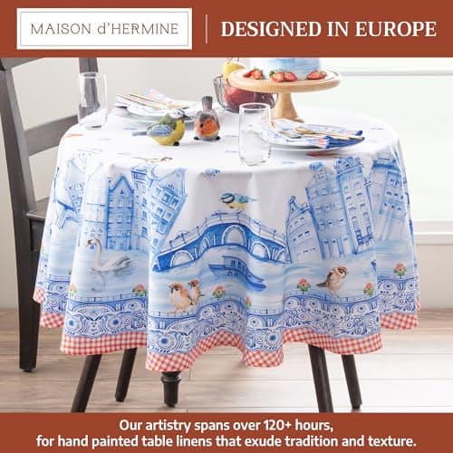 Maison d' Hermine Table Cloth Round Table 100% Cotton 69 Inches Tablecloth Reusable Decorative Everyday Use for Dining Room, Farmhouse, Home, Party, Festive & Wedding Spring Summer (Amsterdam Canals)