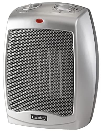 Lasko Desktop Electric Ceramic Space Heater with Adjustable Thermostat, 2 Heat Settings and Fan Only Mode, 9.2 Inches, Silver, 754200