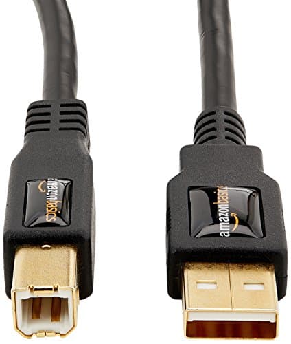 Amazon Basics USB-A to USB-B 2.0 Cable for Printer or External Hard Drive, Gold-Plated Connectors, Black, 10 Foot