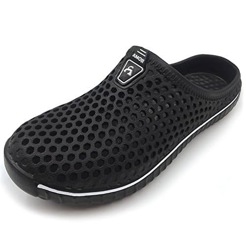 Amoji Garden Clogs Shoes Shower Sandals Yard Beach Plastic Rubber Summer 1702 Black Size 12 Womenn/11 Men