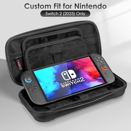 SPOVEN for Nintendo Switch 2 Case Black (2025), Portable Large Capacity Carrying Protective Hard Shell Travel Case, 4 in 1 Accessories Bundle with 2 Screen Protectors, 2 Thumb Grip Caps & Installation Tray