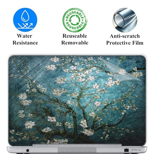 17 17.3 Inch Laptop Skin Sticker Cover Premium Sticker Cover Art Decal Decorative (Included 2 Wrist Pad Skins) - Almond Blossoming
