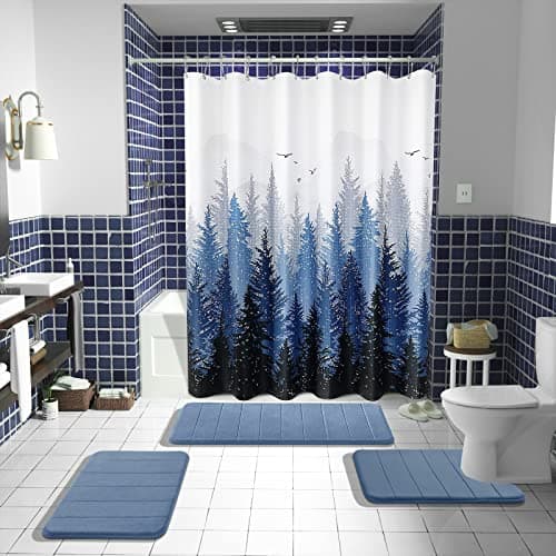Yimobra Memory Foam Bath Mat Rug, 24 x 17 Inches, Comfortable, Soft, Super Water Absorption, Machine Wash, Non-Slip, Thick, Easier to Dry for Bathroom Floor Rugs, Denim Blue
