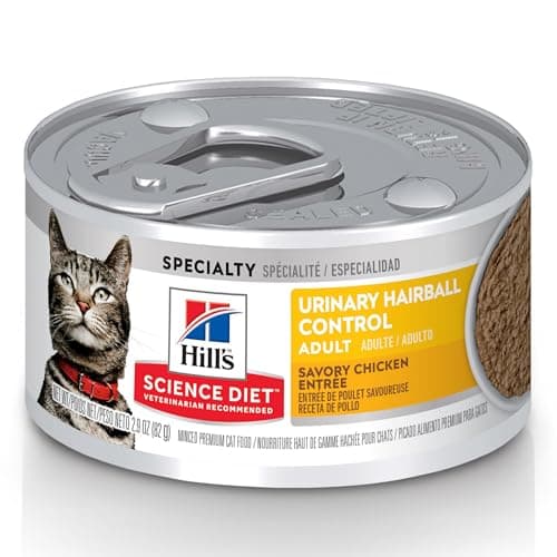 Hill's Science Diet Urinary Hariball Control, Adult 1-6, Urinary Track Health & Hairball Control Support, Wet Cat Food, Chicken Minced, 2.9 oz Can, Case of 24