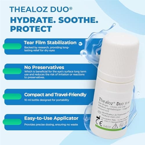 Thealoz Duo Dry Eye Relief Drops, Preservative-Free, Hyaluronic Acid, 10ml