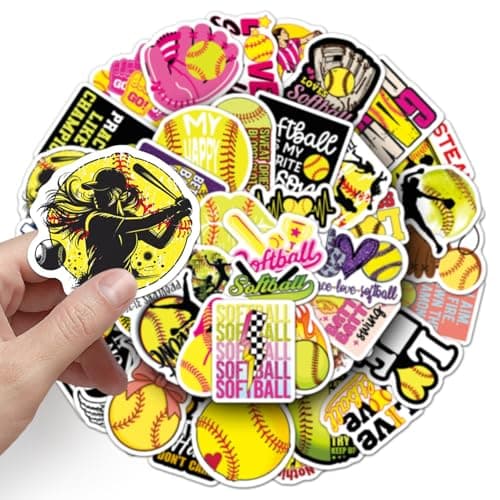 50 PCS Softball Stickers, Waterproof Vinyl Softball Sports Motivational Decals for Laptop, Luggage, Skateboard, Phone, Fridge, Trendy Stickers for Teens, Adults, Boys and Girls(Softball)