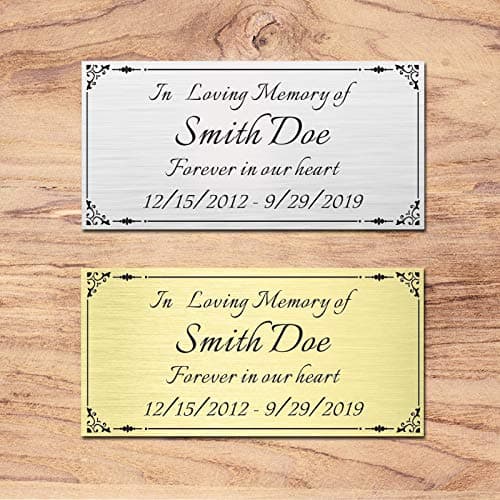 2" H x 4" W, Custom Elegant Engraved Plate, Personalized Memorial Plaque, Brushed Stainless Steel or Brass Laser Engraved Name Plates with Adhesive Backing or Screws, Square Corner (Silver, Gold)