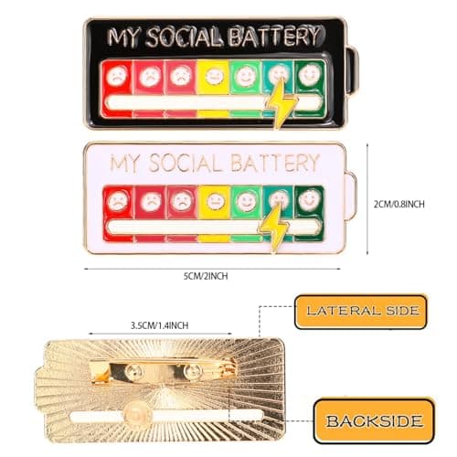 Social Battery Pin 2 Pcs My Social Battery Badge Mood Conversion Pins for 7 Days Badges Display Cute Creative Expression Pin Brooch for Introverts Interactive Men Women Gift