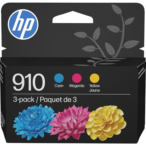 Original HP 910 Cyan, Magenta, Yellow Ink Cartridges (3-Pack) | Works with HP OfficeJet 8018, 8022; HP OfficeJet Pro 8020, 8025, 8035| Eligible for Instant Ink | 3YN97AN