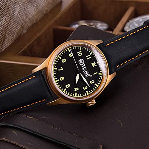 Ritche Quick Release Leather Watch Bands Genuine Watch Straps for Men Women- 18mm 20mm 21mm 22mm 23mm 24mm Top Grain Leather Watch Strap, Valentine's day gifts for him or her, Black & Orange & Silver,