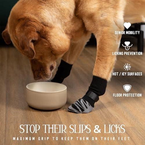 DOK TigerToes Premium Non-Slip Dog Socks for Hardwood Floors - Extra-Thick Grip that Works Even When Twisted - Prevents Licking, Slipping, and Great for Dog Paw Protection - Size Large