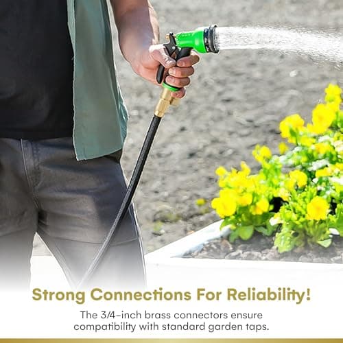 Flexi Hose with 8 Function Nozzle Expandable Garden Hose, Lightweight & No-Kink Flexible Garden Hose, 3/4 inch Solid Brass Fittings and Double Latex Core, 50 ft Black