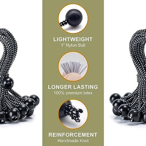 30 Pack Ball Bungee Cord, 6 Inch Heavy Duty Bungie Cord Balls Canopy Tarp Tie Down Bungee Balls for Camping, Tents, Cargo,Holding Wire and Hoses, Patio Umbrellas, Awning (Black)