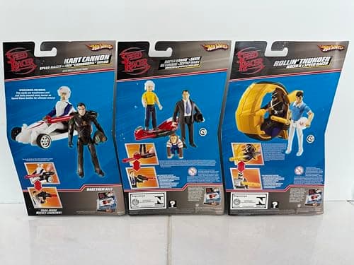 Hot Wheels Speed Racer Action Figure 2 Packs. Set of 3 Includes Rollin Thunder, Battle Board and Kart Cannon - Includes Speed Racer, Cannonball Taylor, Royalton, Spridle & Chim Chim