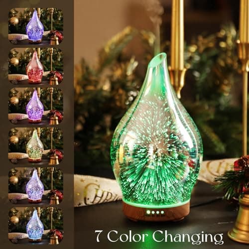 Porsme Essential Oil Diffuser 3D Glass Aromatherapy Ultrasonic Humidifier Auto Shut-Off Timer Setting BPA Free for Home Hotel Yoga Leisure SPA Gift 150ml Last 6 Hours