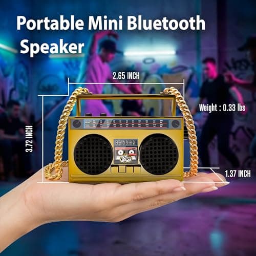 Portable Bluetooth Speakers, Retro Speakers Bluetooth Wireless Wearable Mini Bluetooth Boombox with 27” Neck Chain, FM Radio, On-Board Buttons, Dual 3W Peak Power Bluetooth Speaker for Home & Travel