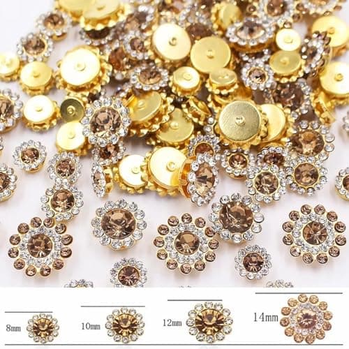 100pcs Crystals Glass Sew on Rhinestones with Gold Claw Mixed 8mm 10mm 12mm 14mm Sunflower for Sewing Headband, Jewelry Crafts, Clothes, Shoes, Belt (08 Crystal Yellow)
