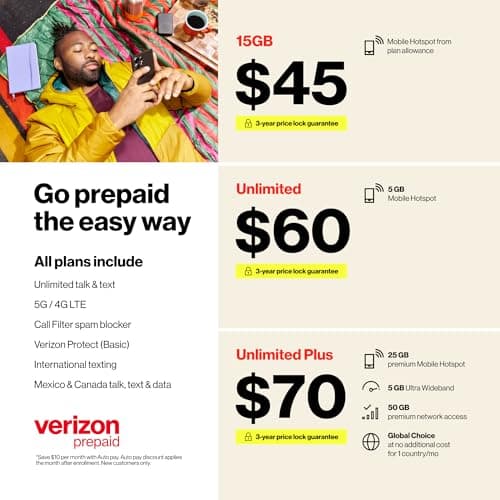 Verizon Prepaid Samsung Galaxy A17 5G, 128GB, Black - Prepaid Smartphone (Locked to Verizon Prepaid) - 6.7" Super AMOLED 90Hz Display, 50MP Triple Camera with OIS, Android 16