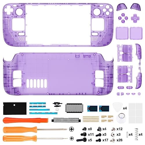 eXtremeRate Clear Atomic Purple Custom Faceplate Back Plate for Steam Deck, Handheld Console Replacement Housing Case, DIY Full Set Shell with Buttons for Steam Deck LCD Console - Console NOT Included