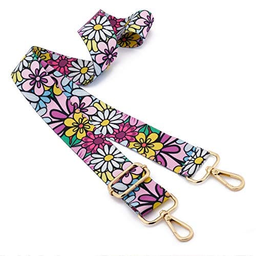ZOOEASS Wide Shoulder Strap, Guitar Style Adjustable Purse Strap with Gold Buckle Replacement Woven Crossbody Straps for Handbags((3.8CM) Flower5)
