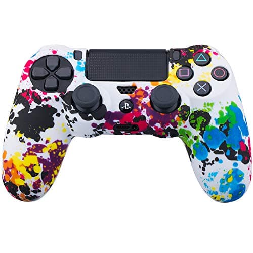 YoRHa Water Transfer Printing Camouflage Silicone Cover Skin Case for Sony PS4/slim/Pro Dualshock 4 Controller x 1(Graffiti) with Pro Thumb Grips x 8