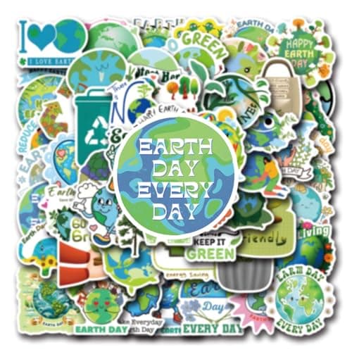 110 Pcs Earth Day Stickers - Waterproof Vinyl Eco-Friendly Stickers for Skateboard, Laptop, Fridge, Phone & Luggage (Assorted Environmental Designs)(Earth Day -110)