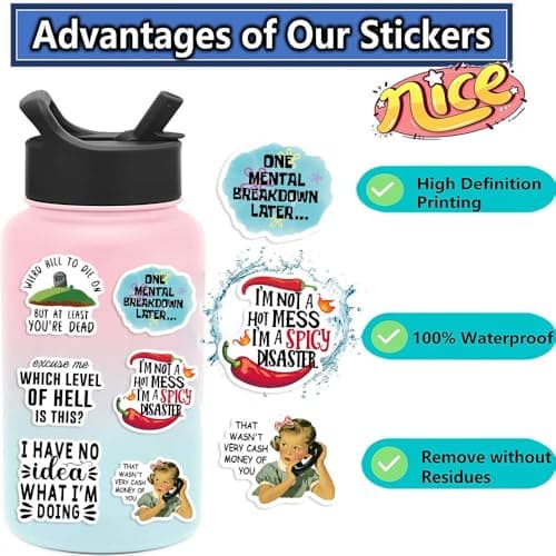 Loerykt Funny Adults Stickers Bulk, 50pcs Prank Meme Sticker for Kids Teens Adults, Snarky Vinyl Water Bottle Dirty Stickers Pack, Waterproof Cool Decals for Laptop Scrapbook Sarcastic