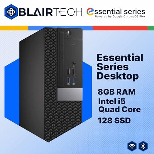 Blair Tech Desktop Computer PC – Essential Series – Intel Core i5, 8GB RAM, 128GB SSD, WiFi 6, Bluetooth, HDMI & DisplayPort – Powered by Google ChromeOS Flex Operating System (Renewed)