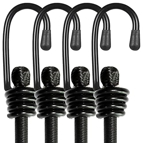 BEXSLE Bungee Cords with Hooks, Heavy Duty Outdoor Elastic Bungee Straps,No Odour Industrial Grade Bungee Rope for Securing Tarps, Luggage, Tents, Bikes or Garden Tidying 24inch 4Pcs (Black)