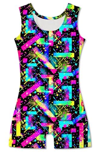 uideazone Gymnastics Leotard for Girls Biketards Sparkly Tank Ballet Unitard with Shorts Quick Dry One-Piece Outfits 2-9Years, 80s90s, 8-9 Years