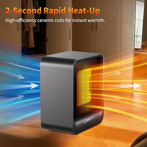Lerat Mini Space Heater, 500W Quiet Electric Heaters for Indoor Use, Safe PTC Ceramic Desk Heater with Tip-Over & Overheat Protection, Small Portable Personal Fast Heating for Office Home
