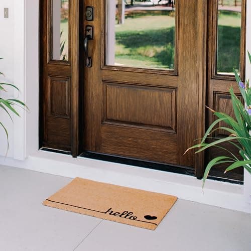 THEODORE MAGNUS Door Mat - Welcome Mat for Front Door with Non-Slip Backing - Durable Coir Doormat - Perfect for Outside Entrance and Entryway Matt - Outdoor/Indoor - Hello Love - 17" x 30"