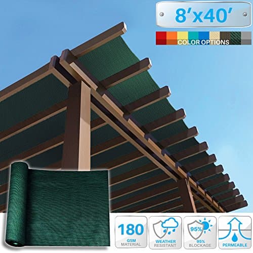 Patio 8' x 40' Sun Shade Fabric Roll 6/8/12 FT Shade Cloth for Patio, Outdoor Mesh Sail Sun Shades Canopy Replacement Pergola Cover for Backyard Deck Porch, Green