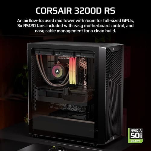 CORSAIR 3200D RS Mid-Tower PC Case – 3X RS120 PWM Fans Included, GPU Anti-sag Stabilization Arm, ASUS BTF, MSI Project Zero, Gigabyte Project Stealth – Black