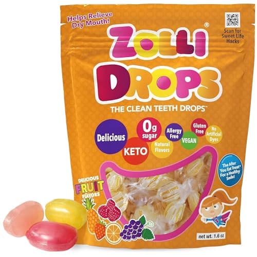 Zolli Drops Sugar Free Candy with Xylitol, Dye-Free Lollipops - Keto & Diabetic-Friendly, Dentist-Approved Treats for Kids, (Natural Fruit Flavors, 1.6 oz)