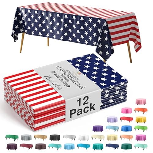 Exquisite 4th of July Plastic Table Cloth Disposable 12 Pack, 54 x 108
