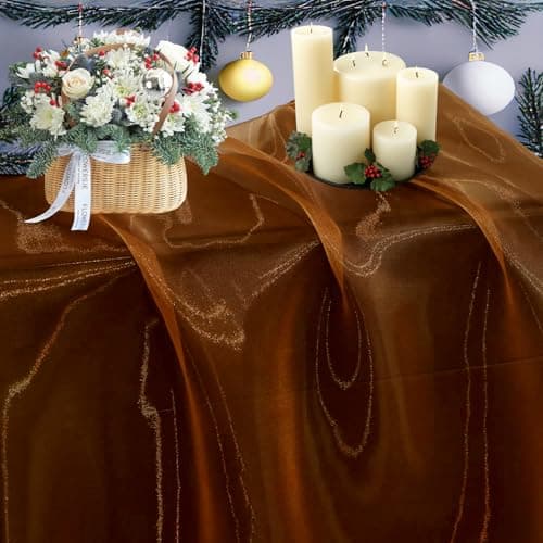 MDS® Pack of 5 Yard Sheer Organza Fabric for Wedding Party Home Event Banquet Decorations, Backdrop Curtain Craft Dress Sewing Fashion DIY Crystal Organza Tulle Fabric Bolt 44” Wide - Bronze