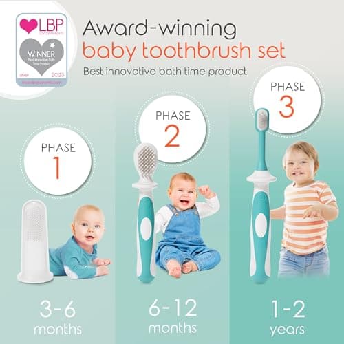 Cherish Baby Care Toothbrush Set (3-24 Months) - 3-Pack Finger, Training & Toddler Toothbrushes, BPA-Free, Newborn Essentials