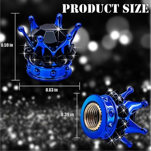 MEAJOO 4PCS Crown Bling Tire Stem Valve Caps, Crystal Diamond Car Wheel Tire Valve Caps Universal Copper Core Stem Covers for Cars, SUV, Trucks, Bikes, Motorcycles, Bicycles (Blue & Black)