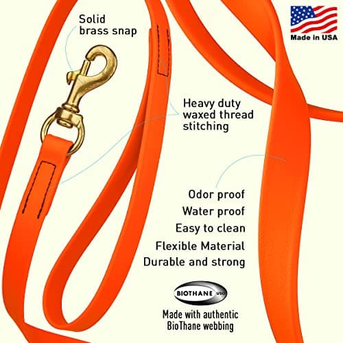 Viper K9 Biothane Working Dog Leash Waterproof Lead for Tracking Training Schutzhund Dog Sport & Search - Odor-Proof Long Line with Solid Brass Snap for Puppy Medium and Large 3/4" x 33ft HunterOrange