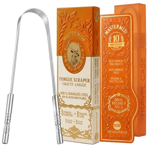 MasterMedi Tongue Scraper with Case Easy to Use Tongue Scraper for Adults, Tongue Cleaner for Oral Care & Hygiene (Single Pack (with Travel Case))