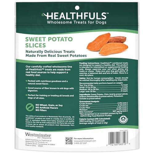 Healthfuls Sweet Potato Slices Healthy Dog Treats – Limited Ingredient, Grain Free, Made from Real Dried Sweet Potatoes, 16 oz
