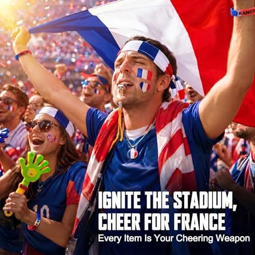 2026 World Cup Fan Accessories Kit, 7 PCS World Soccer Sport Cup Gear Set, Soccer Merchandise for Soccer Party Decorations, Stadium Events, Watch Party, Home Cheering (France)