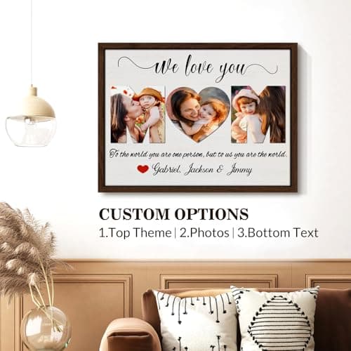 Ship Next Day Personalized Mothers Day Gifts for Mom from Daughter Son, Custom Canvas Picture Framed Wall Art for Mom, Customized Photo Gifts for Mother MAMA Wife Women 10"x 8"