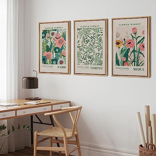 wall26 Framed Canvas Print Wall Art Set Watercolor Pastel Vibrant Flower Market Prints Nature Wilderness Illustrations Modern Art Decorative Floral Botanical Minimal for Bedroom - 24"x36"x3 Natural