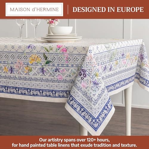Maison d' Hermine Table Cloth Rectangle Table 100% Cotton 60 x 120 Inches Tablecloth Reusable Decorative for Dining Kitchen Room Farmhouse Party Home Hotel Restaurant Spring Summer - Faience